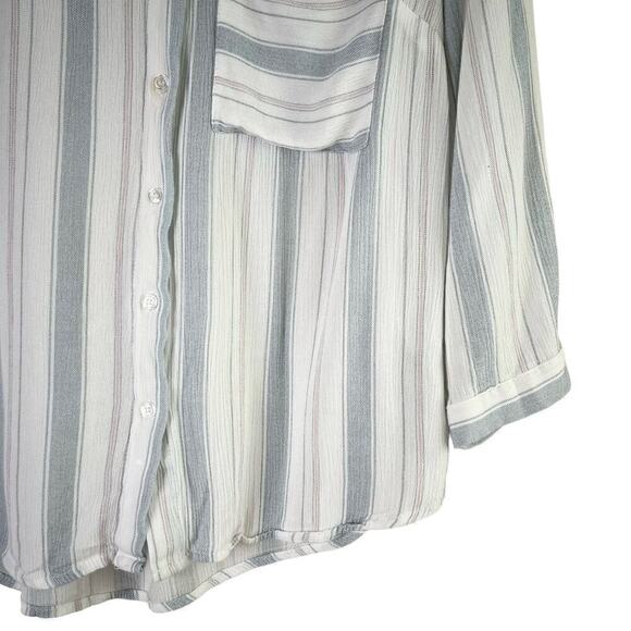 Market & Spruce Stitch Fix Lightweight Striped Button Down Shirt Blouse Blue,‎ S - Picture 5 of 11